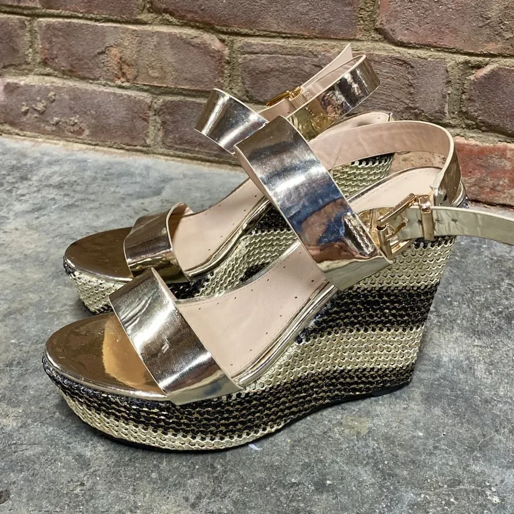 London Rag Goldie Metallic Wedge Size 8